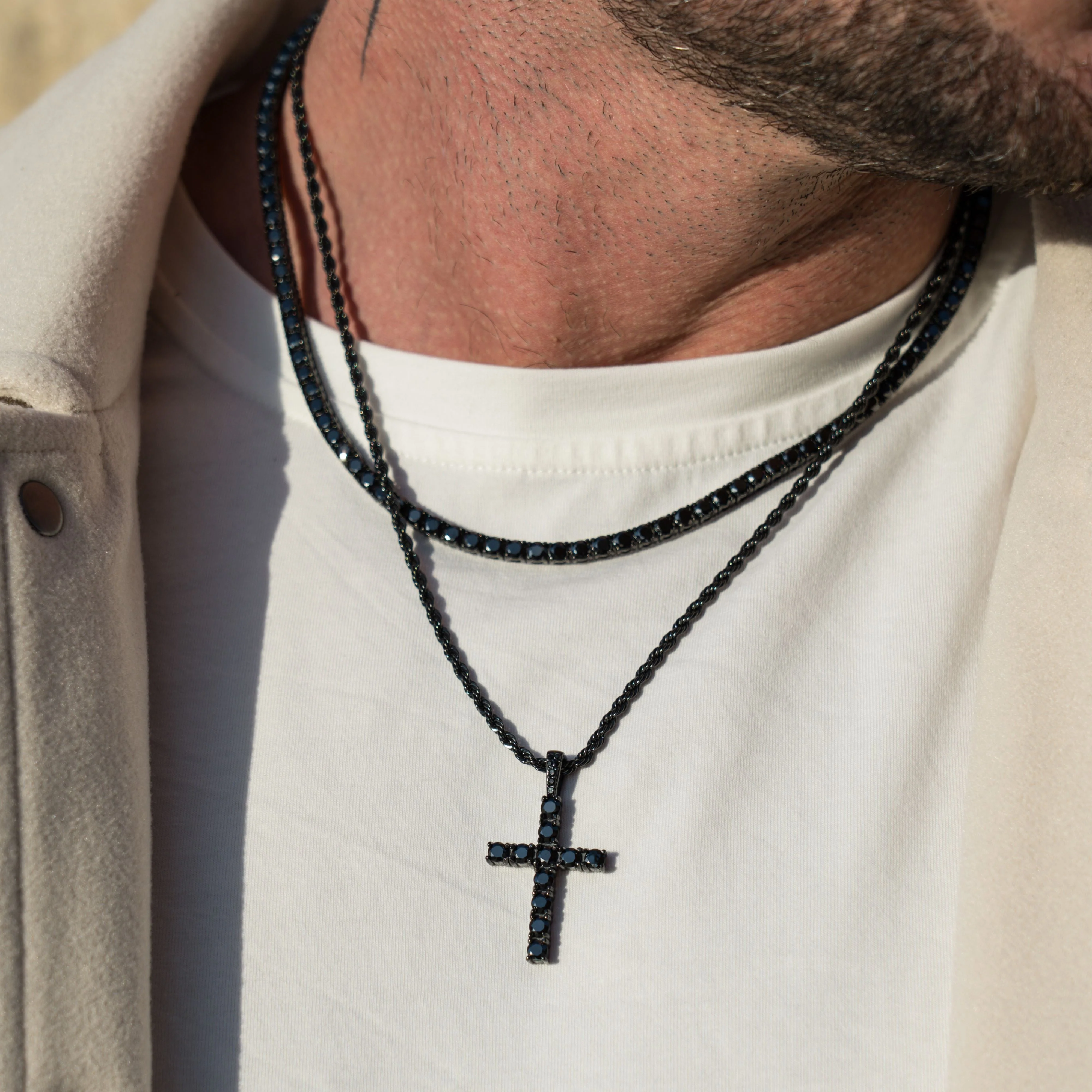 Iced Cross Pendant - Black RG188B - Image 5