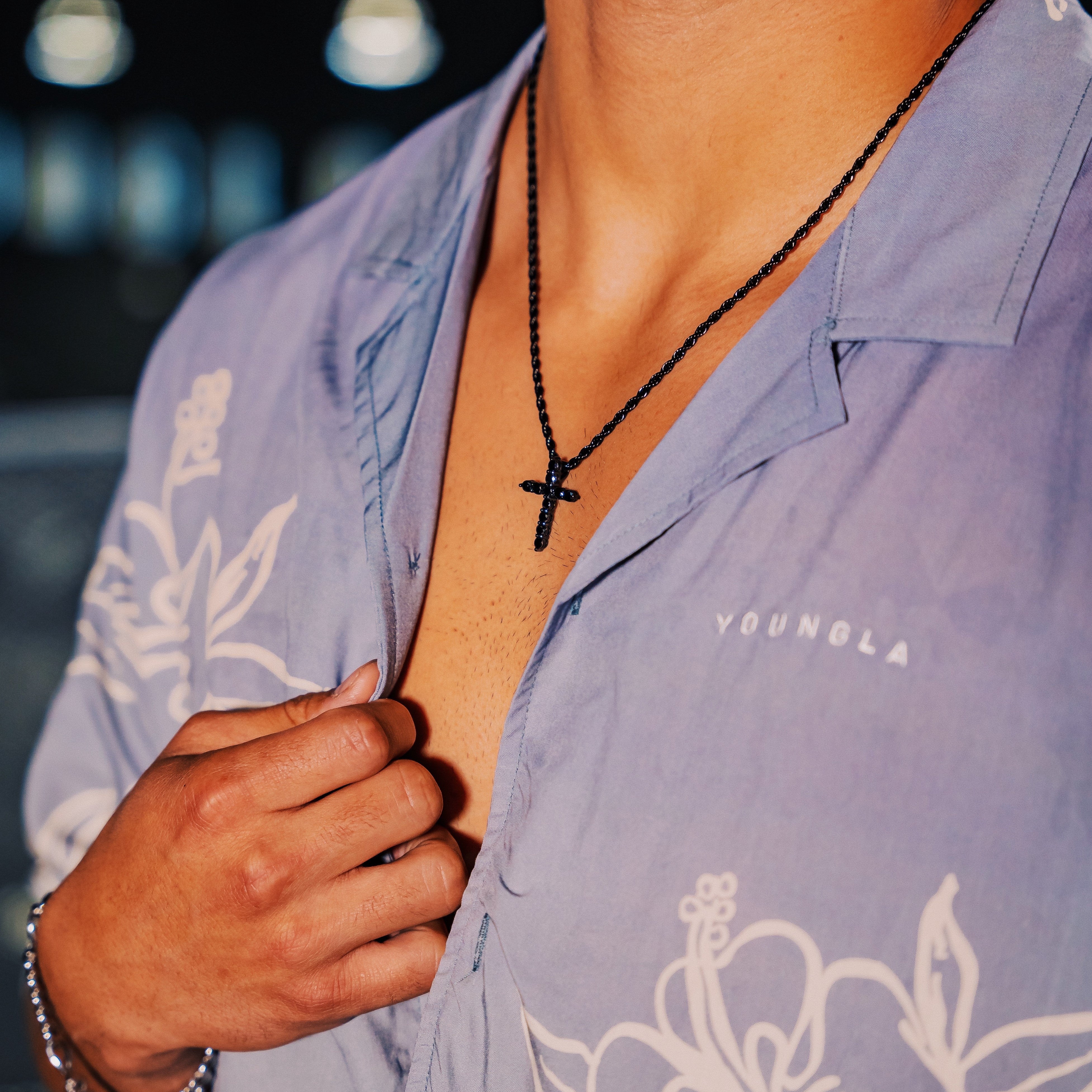 Mini Iced Cross Pendant - Black RG111B - Image 4