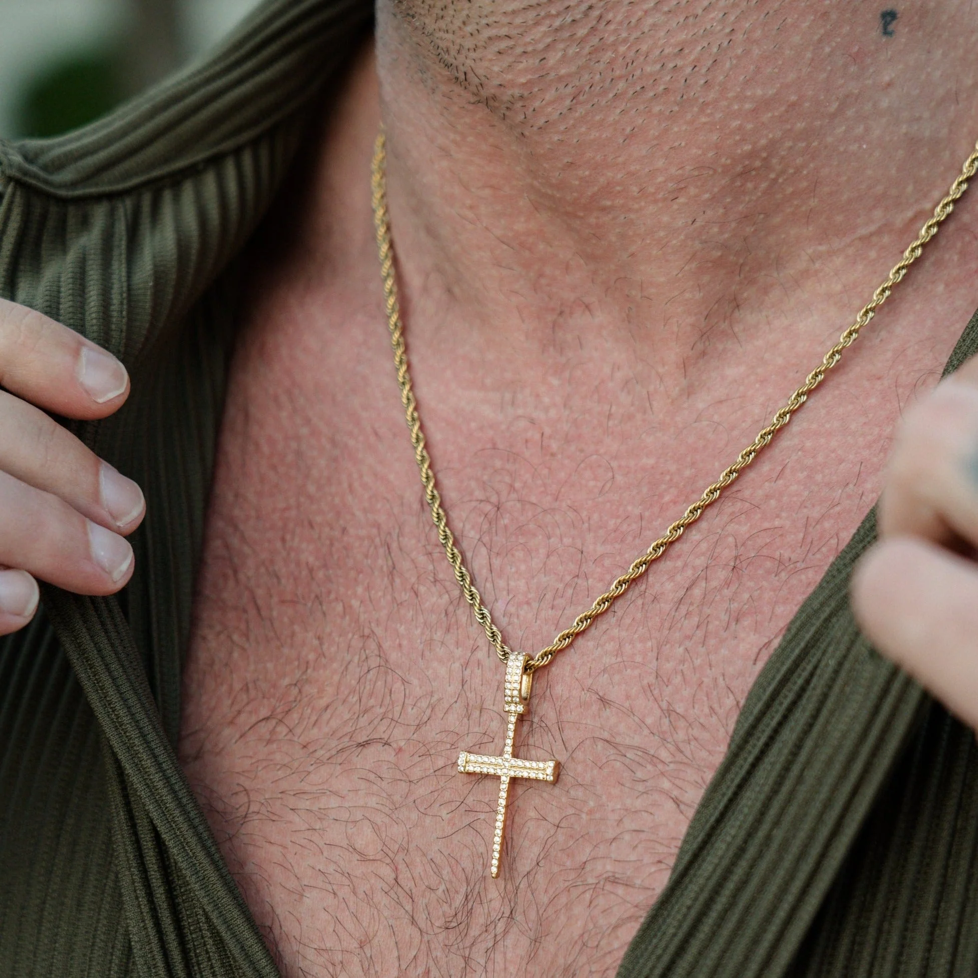 Iced Nail Cross - Gold RG114G - Image 5