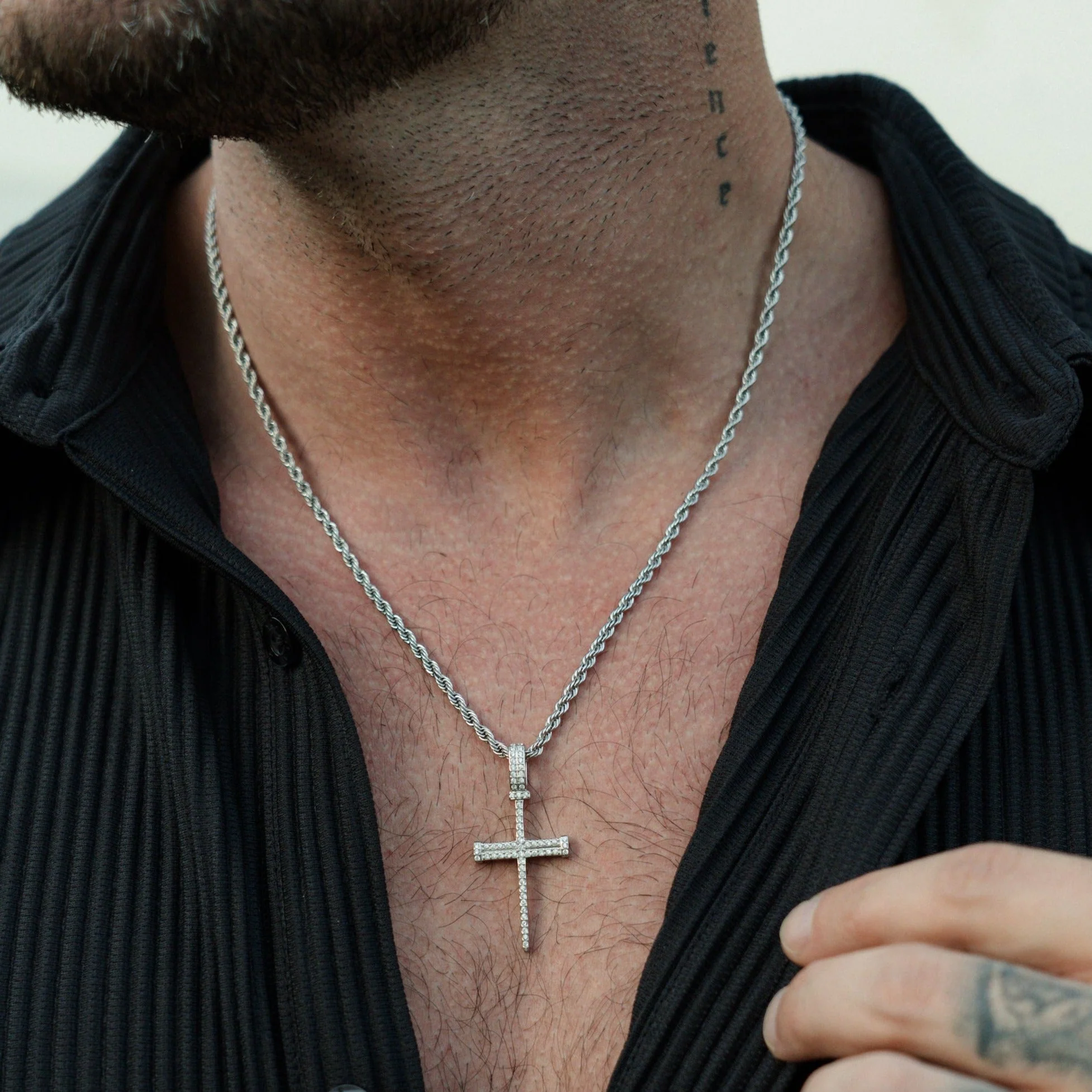 Iced Nail Cross - Silver RG114S - Image 8